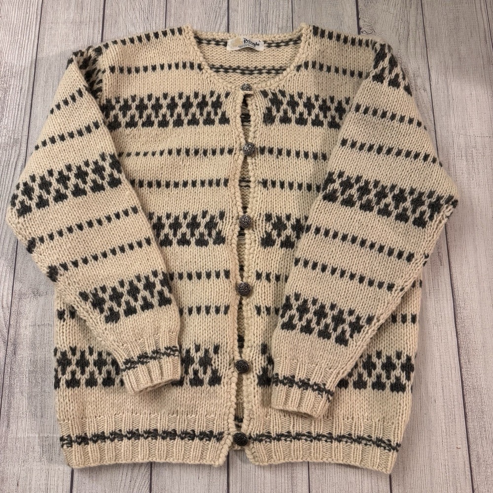 Vintage Pringle Of Scotland Women's L Shetland Wool Fair Isle Cardigan Sweater